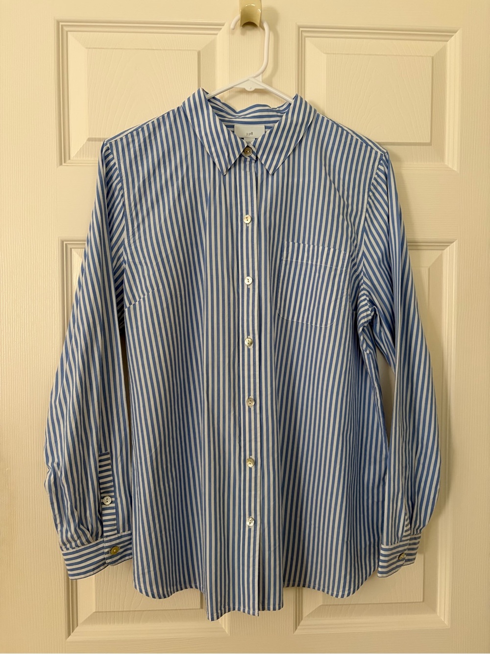 J. Jill Blue and White Striped Button-Up Blouse